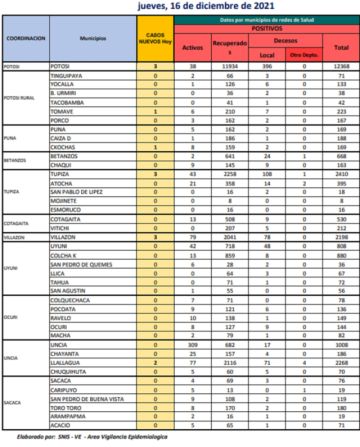 Reporte departamental del Sedes Potosí