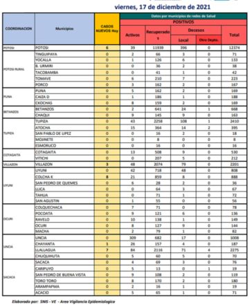 Reporte departamental del Sedes Potosí