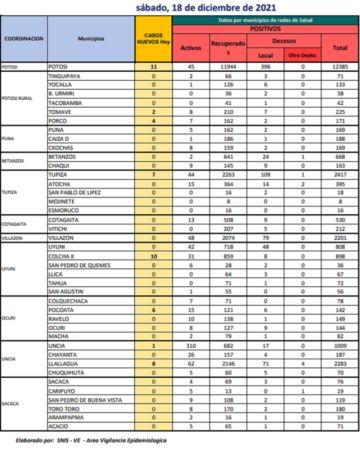 Reporte departamental del Sedes Potosí