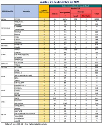 Reporte departamental del Sedes Potosí