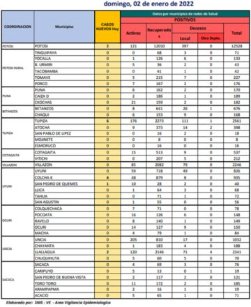 Reporte departamental del Sedes Potosí