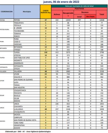 Reporte departamental del Sedes Potosí