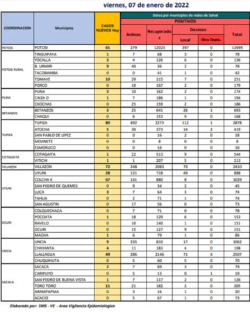 Reporte departamental del Sedes Potosí