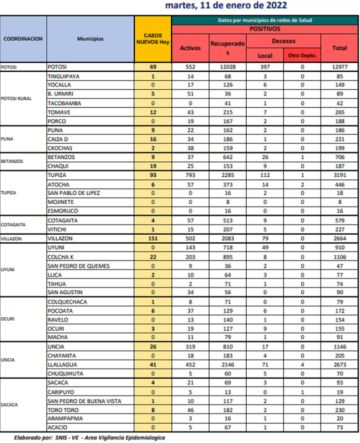 Reporte departamental del Sedes Potosí