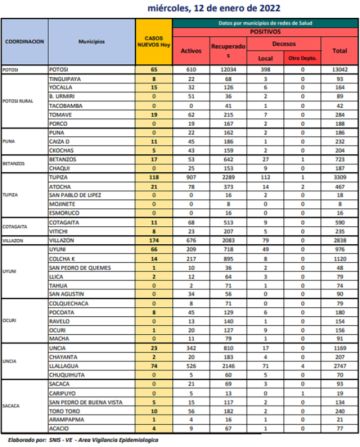 Reporte departamental del Sedes Potosí