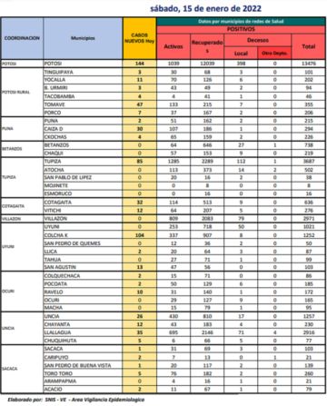 Reporte departamental del Sedes Potosí