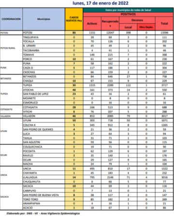 Reporte departamental del Sedes Potosí