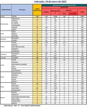 Reporte departamental del Sedes Potosí