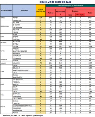 Reporte departamental del Sedes Potosí