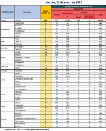 Reporte departamental del Sedes Potosí