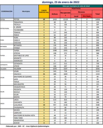Reporte departamental del Sedes Potosí