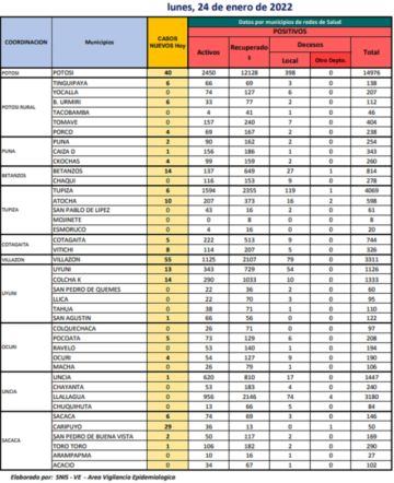 Reporte departamental del Sedes Potosí