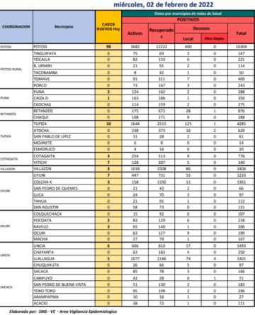 Reporte departamental del Sedes Potosí