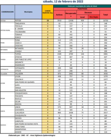 Reporte departamental del Sedes Potosí