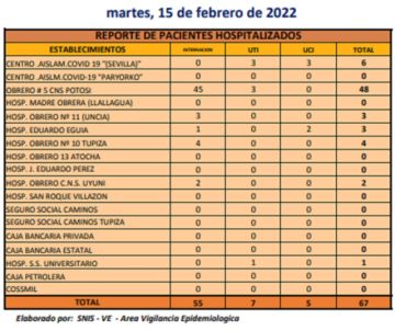Reporte departamental del Sedes Potosí