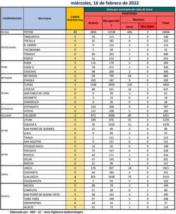 Reporte departamental del Sedes Potosí