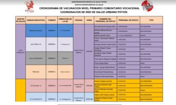 Este es el cronograma de vacunación por unidades educativas