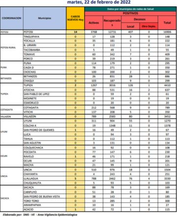 Reporte departamental del Sedes Potosí