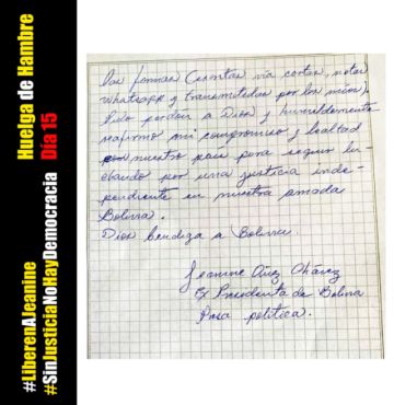 Carta de la exmandataria.