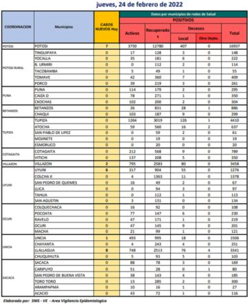 Reporte departamental del Sedes Potosí