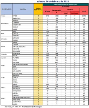 Reporte departamental del Sedes Potosí