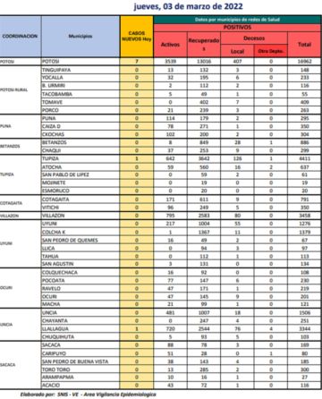 Reporte departamental del Sedes Potosí