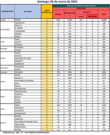 Reporte departamental del Sedes Potosí