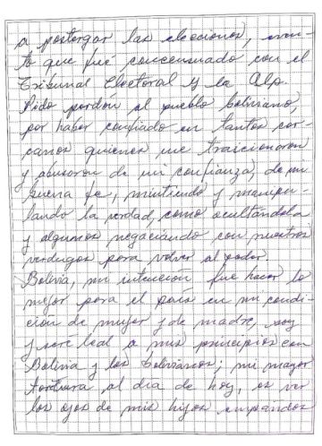 Carta de la exmandataria.