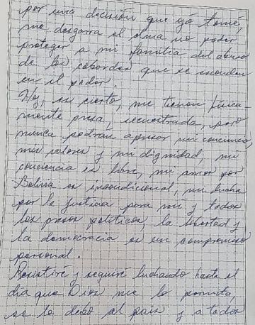 Carta de la exmandataria.