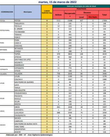 Reporte departamental del Sedes Potosí