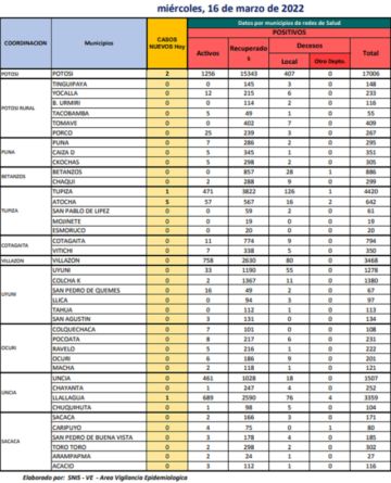 Reporte departamental del Sedes Potosí