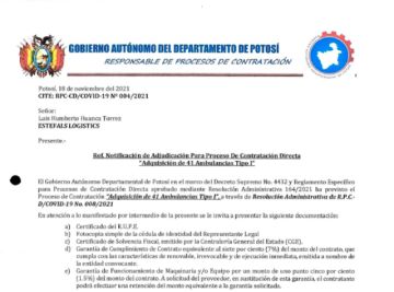 La notificación de adjudicación, con fecha 18 de noviembre.