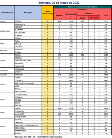 Reporte departamental del Sedes Potosí