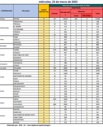Reporte departamental del Sedes Potosí