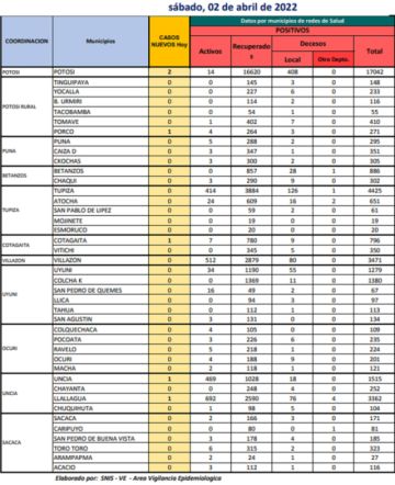 Reporte departamental del Sedes Potosí