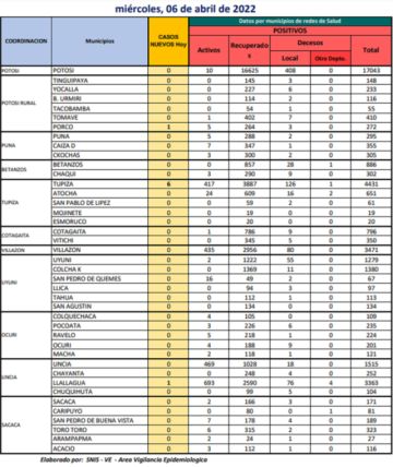 Reporte departamental del Sedes Potosí