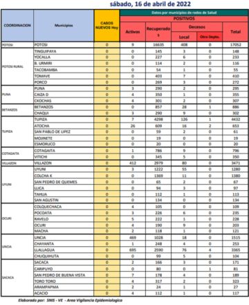 Reporte departamental del Sedes Potosí