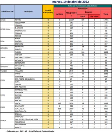 Reporte departamental del Sedes Potosí