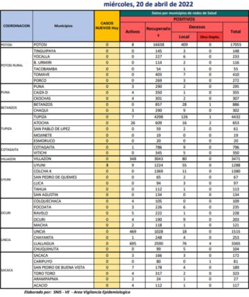 Reporte departamental del Sedes Potosí
