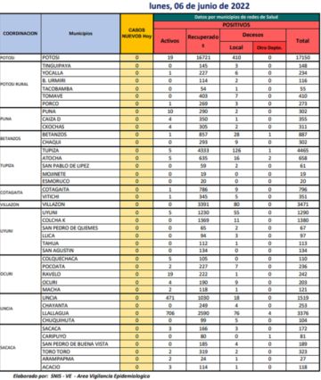 Reporte departamental del Sedes Potosí