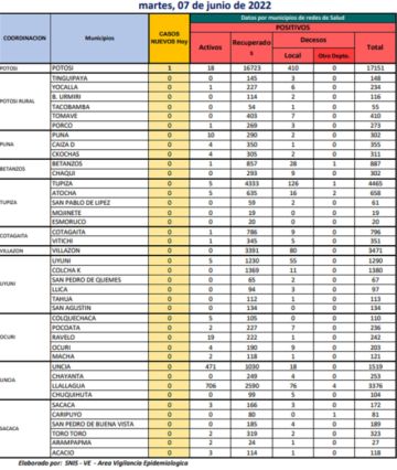 Reporte departamental del Sedes Potosí