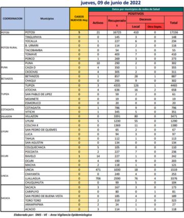 Reporte departamental del Sedes Potosí