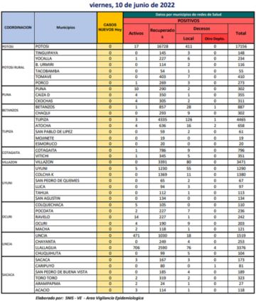 Reporte departamental del Sedes Potosí