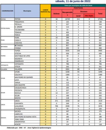 Reporte departamental del Sedes Potosí