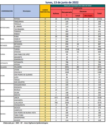 Reporte departamental del Sedes Potosí