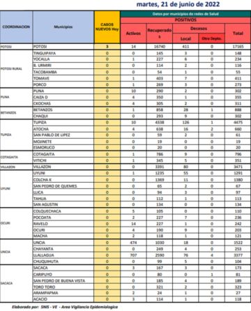 Reporte departamental del Sedes Potosí