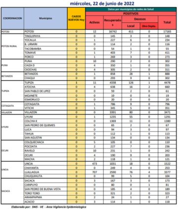 Reporte departamental del Sedes Potosí