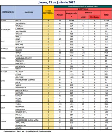 Reporte departamental del Sedes Potosí