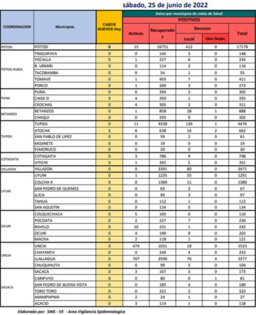Reporte departamental del Sedes Potosí