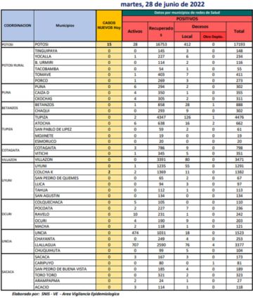 Reporte departamental del Sedes Potosí